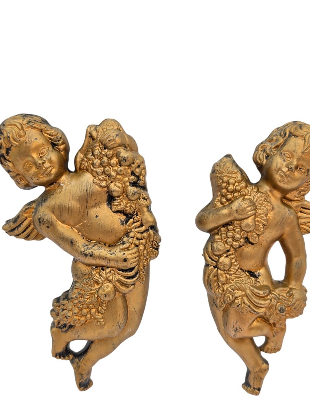 Vintage Cherub Angel Figurines Wall Set of 2 Gold Cherub Angels
